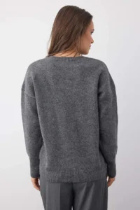 TRENDYOLMİLLA Wardrobe Essentials Anthracite Woolly Premium Thread Basic Wide Pattern Knitwear Sweater | - Image 4