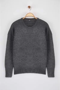 TRENDYOLMİLLA Wardrobe Essentials Anthracite Woolly Premium Thread Basic Wide Pattern Knitwear Sweater | - Image 5