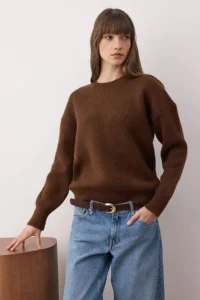 TRENDYOLMİLLA Wardrobe Essentials Brown Woolly Premium Thread Basic Wide Pattern Knitwear Sweater |
