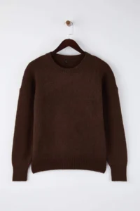TRENDYOLMİLLA Wardrobe Essentials Brown Woolly Premium Thread Basic Wide Pattern Knitwear Sweater | - Image 5