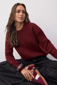 TRENDYOLMİLLA Wardrobe Essentials Burgundy Woolly Premium Thread Basic Wide Pattern Knitwear Sweater |