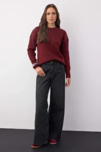 TRENDYOLMİLLA Wardrobe Essentials Burgundy Woolly Premium Thread Basic Wide Pattern Knitwear Sweater | - Image 2