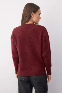 TRENDYOLMİLLA Wardrobe Essentials Burgundy Woolly Premium Thread Basic Wide Pattern Knitwear Sweater | - Image 4