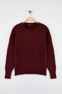 TRENDYOLMİLLA Wardrobe Essentials Burgundy Woolly Premium Thread Basic Wide Pattern Knitwear Sweater | - Image 5