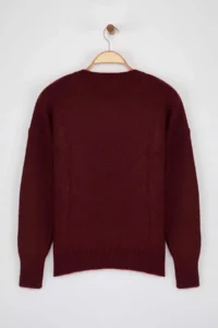 TRENDYOLMİLLA Wardrobe Essentials Burgundy Woolly Premium Thread Basic Wide Pattern Knitwear Sweater | - Image 6