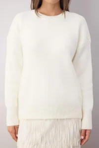 TRENDYOLMİLLA Wardrobe Essentials Ecru Woolly Premium Thread Basic Wide Pattern Knitwear Sweater | - Image 3