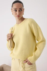 TRENDYOLMİLLA Wardrobe Essentials Yellow Woolly Premium Thread Basic Wide Pattern Knitwear Sweater |