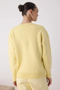 TRENDYOLMİLLA Wardrobe Essentials Yellow Woolly Premium Thread Basic Wide Pattern Knitwear Sweater | - Image 4