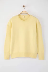 TRENDYOLMİLLA Wardrobe Essentials Yellow Woolly Premium Thread Basic Wide Pattern Knitwear Sweater | - Image 5