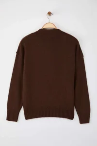 TRENDYOLMİLLA Wardrobe Essentials Brown Woolly Premium YarnBasic Wide Pattern Knitwear Sweater | - Image 6