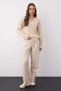 TRENDYOLMİLLA Wardrobe Essentials Stone Woolly Premium YarnBasic Wide Pattern Knitwear Sweater | - Image 2