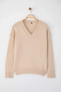 TRENDYOLMİLLA Wardrobe Essentials Stone Woolly Premium YarnBasic Wide Pattern Knitwear Sweater | - Image 5