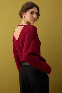 TRENDYOLMİLLA Burgundy Corset Stitching Detailed Knitwear Sweater - Image 2