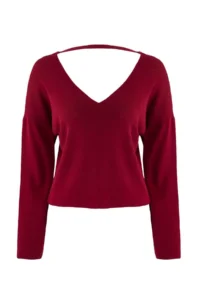 TRENDYOLMİLLA Burgundy Corset Stitching Detailed Knitwear Sweater - Image 5
