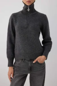 TRENDYOLMİLLA Wardrobe Essentials Anthracite Woolly Premium Yarn Zippered Basic Knitwear Sweater | - Image 3