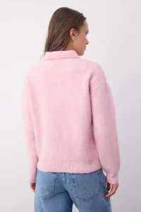 TRENDYOLMİLLA Wardrobe Essentials PINK Woolly Basic Wide Pattern Special Thread Knitwear Sweater | - Image 4