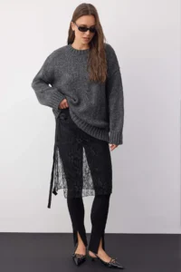 TRENDYOLMİLLA Wardrobe Essentials Anthracite Soft textured Wide Pattern Basic Knitwear Sweater | - Image 2