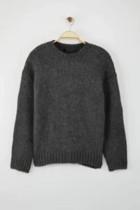 TRENDYOLMİLLA Wardrobe Essentials Anthracite Soft textured Wide Pattern Basic Knitwear Sweater | - Image 5