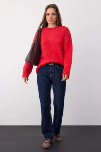 TRENDYOLMİLLA Wardrobe Essentials Red Soft textured Wide Pattern Basic Knitwear Sweater | - Image 2