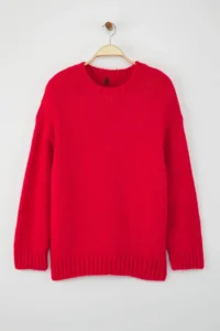 TRENDYOLMİLLA Wardrobe Essentials Red Soft textured Wide Pattern Basic Knitwear Sweater | - Image 5