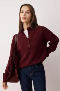 TRENDYOLMİLLA Burgundy Wardrobe Essentials Soft textured Wide Pattern Knitwear Sweater