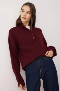 TRENDYOLMİLLA Burgundy Wardrobe Essentials Soft textured Wide Pattern Knitwear Sweater - Image 2