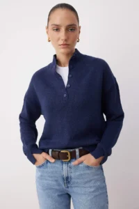 TRENDYOLMİLLA Wardrobe Essentials NAVY BLUE Soft textured Knitwear Sweater | - Image 2