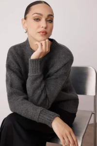 TRENDYOLMİLLA Anthracite Soft textured Sewing Detailed Knitwear Sweater - Image 2