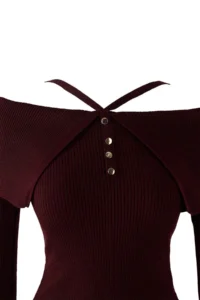 TRENDYOLMİLLA Burgundy Premium Thread/Special Thread Carmen Neck Sleeveless Knitwear Sweater - Image 6