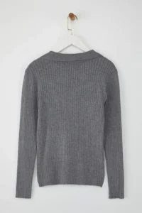 TRENDYOLMİLLA Wardrobe Essentials Anthracite Premium YarnPolo Collar Ribbed Knitwear Sweater | - Image 6