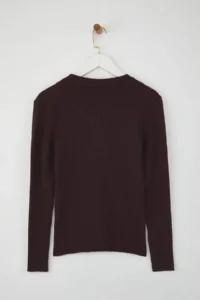 TRENDYOLMİLLA Wardrobe Essentials Brown Premium YarnPolo Collar Ribbed Knitwear Sweater | - Image 6