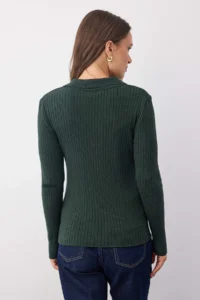 TRENDYOLMİLLA Wardrobe Essentials Emerald Green Premium YarnPolo Collar Ribbed Knitwear Sweater | - Image 4