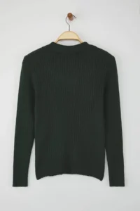 TRENDYOLMİLLA Wardrobe Essentials Emerald Green Premium YarnPolo Collar Ribbed Knitwear Sweater | - Image 6