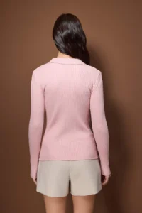 TRENDYOLMİLLA Wardrobe Essentials Powder PINK Premium YarnPolo Collar Ribbed Knitwear Sweater | - Image 4