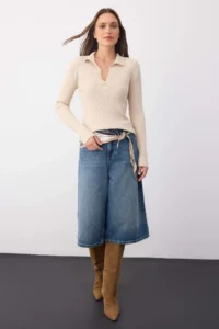 TRENDYOLMİLLA Wardrobe Essentials Stone Premium YarnPolo Collar Ribbed Knitwear Sweater | - Image 2
