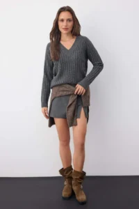 TRENDYOLMİLLA Wardrobe Essentials Anthracite Soft textured Ribbed Knitwear Sweater - Image 2