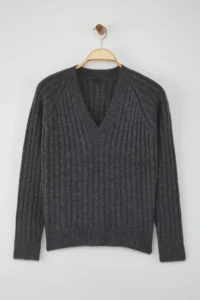 TRENDYOLMİLLA Wardrobe Essentials Anthracite Soft textured Ribbed Knitwear Sweater - Image 5