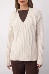 TRENDYOLMİLLA Wardrobe Essentials Stone Soft textured Ribbed Knitwear Sweater - Image 3
