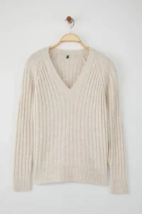 TRENDYOLMİLLA Wardrobe Essentials Stone Soft textured Ribbed Knitwear Sweater - Image 5