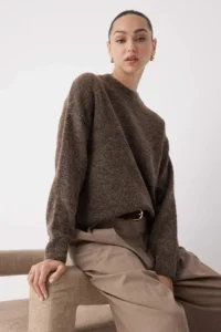 TRENDYOLMİLLA Wardrobe Essentials Mink Alpaka Wool Blended Premium Thread Wide Pattern Knitwear Sweater| - Image 2