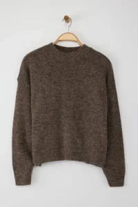 TRENDYOLMİLLA Wardrobe Essentials Mink Alpaka Wool Blended Premium Thread Wide Pattern Knitwear Sweater| - Image 5