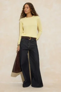 TRENDYOLMİLLA Wardrobe Essentials Yellow Mercerized Look Thin Basic Knitwear Sweater | - Image 2