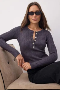 TRENDYOLMİLLA Wardrobe Essentials Anthracite Fitted Ribbed Knitwear Sweater |