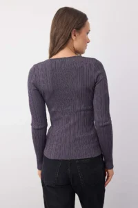 TRENDYOLMİLLA Wardrobe Essentials Anthracite Fitted Ribbed Knitwear Sweater | - Image 4