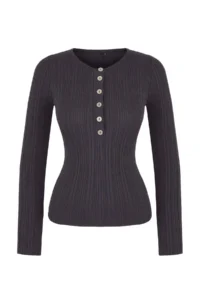 TRENDYOLMİLLA Wardrobe Essentials Anthracite Fitted Ribbed Knitwear Sweater | - Image 5