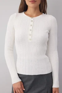 TRENDYOLMİLLA Wardrobe Essentials Ecru Fitted Ribbed Knitwear Sweater | - Image 3