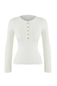 TRENDYOLMİLLA Wardrobe Essentials Ecru Fitted Ribbed Knitwear Sweater | - Image 5