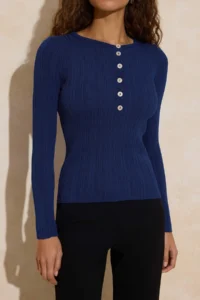 TRENDYOLMİLLA Wardrobe Essentials NAVY BLUE Fitted Ribbed Knitwear Sweater | - Image 3
