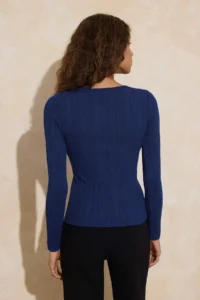 TRENDYOLMİLLA Wardrobe Essentials NAVY BLUE Fitted Ribbed Knitwear Sweater | - Image 4