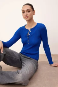TRENDYOLMİLLA Wardrobe Essentials Saks BLUE Fitted Ribbed Knitwear Sweater - Image 2